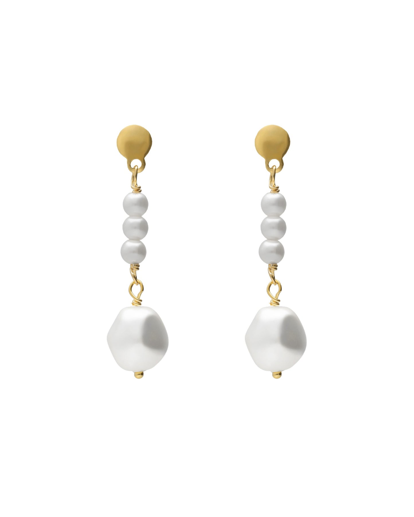 Pendientes cortos Solene con perla barroca en Plata baño Oro