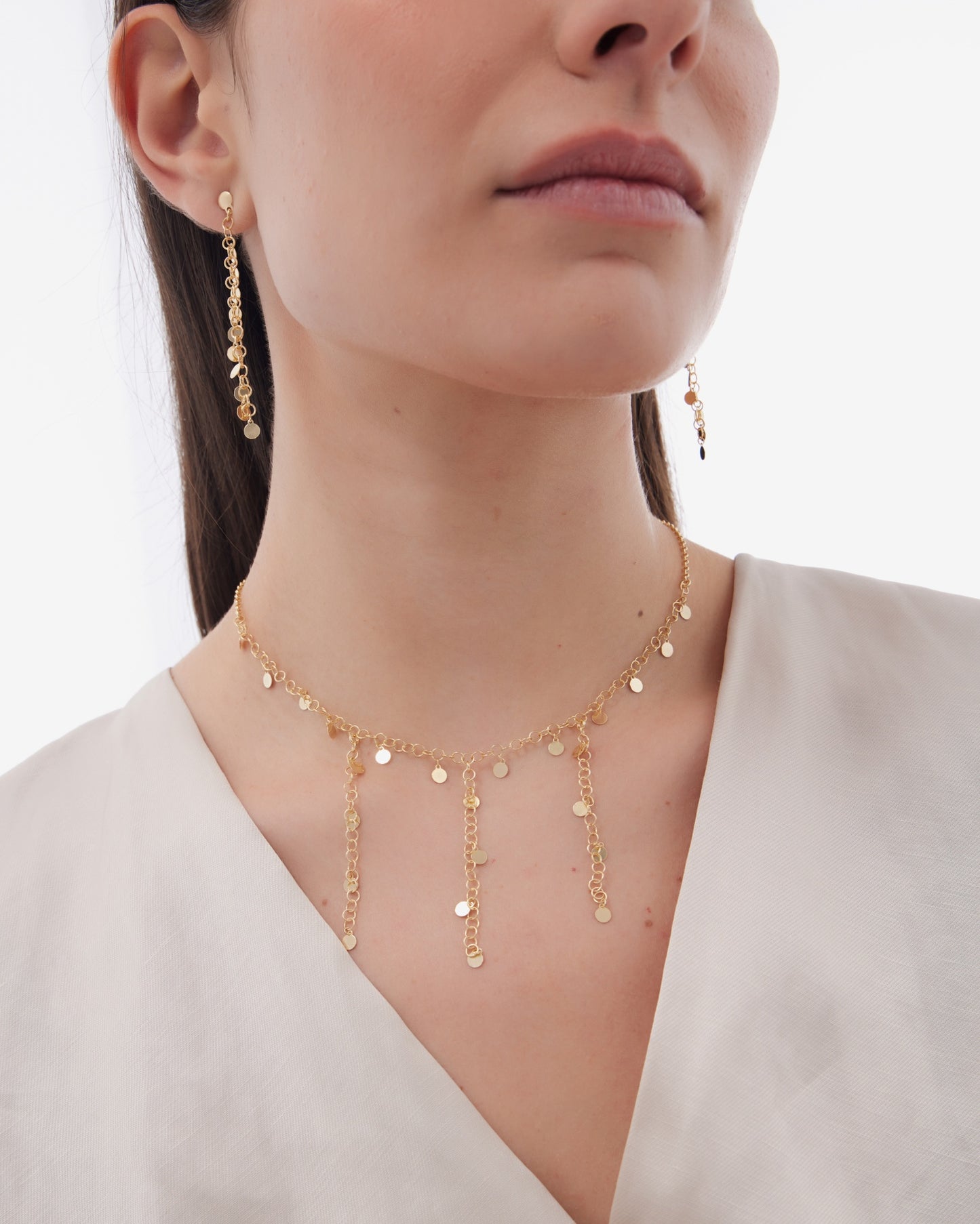 Collar largo Muse mini círculo en Plata