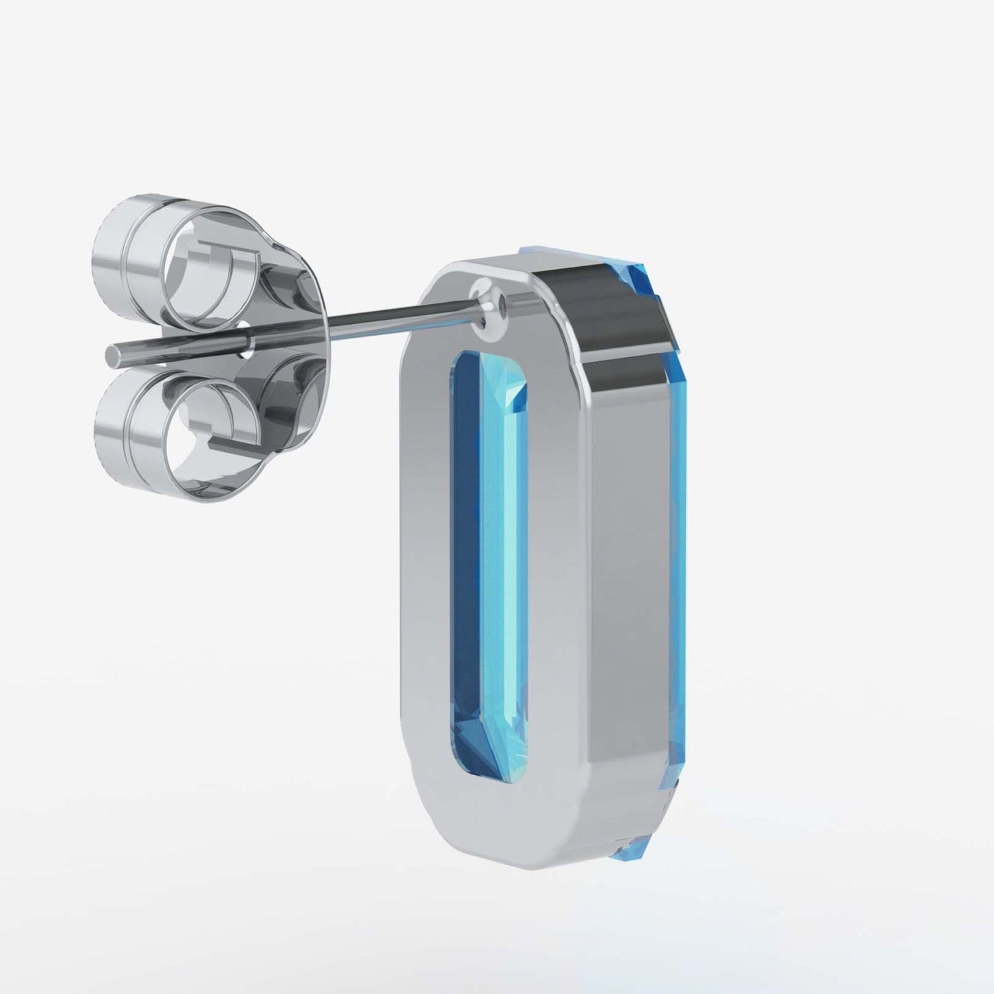 Pendientes botón Inspire rectángulo cristal azul en Plata baño rodio