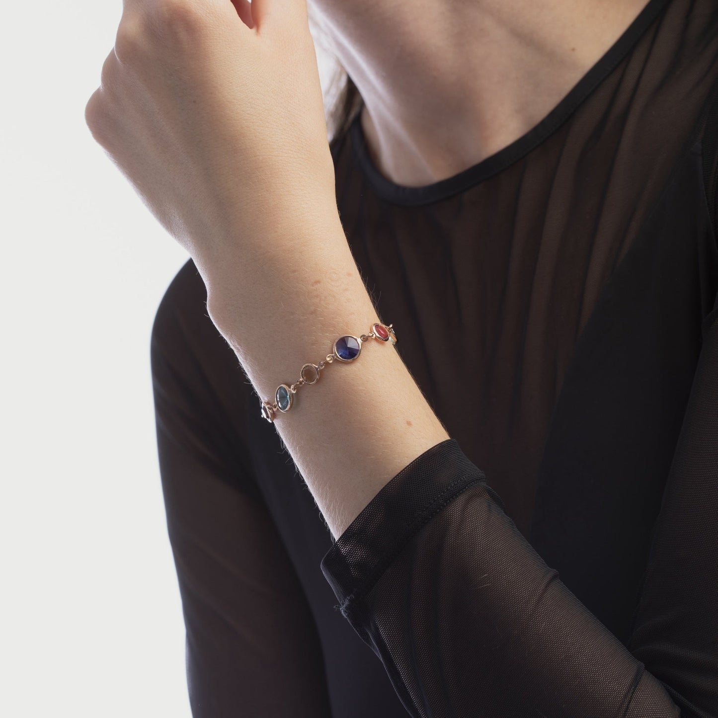 Pulsera Basic círculo 7 y 9mm cristal en Plata baño Oro