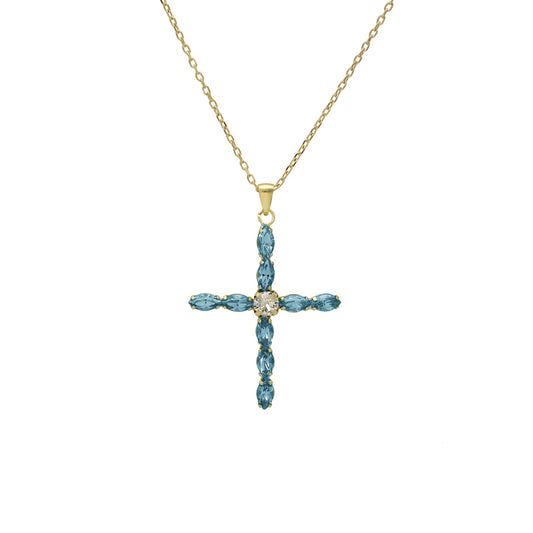 Collar corto Estaciones cruz cristal en Plata baño Oro