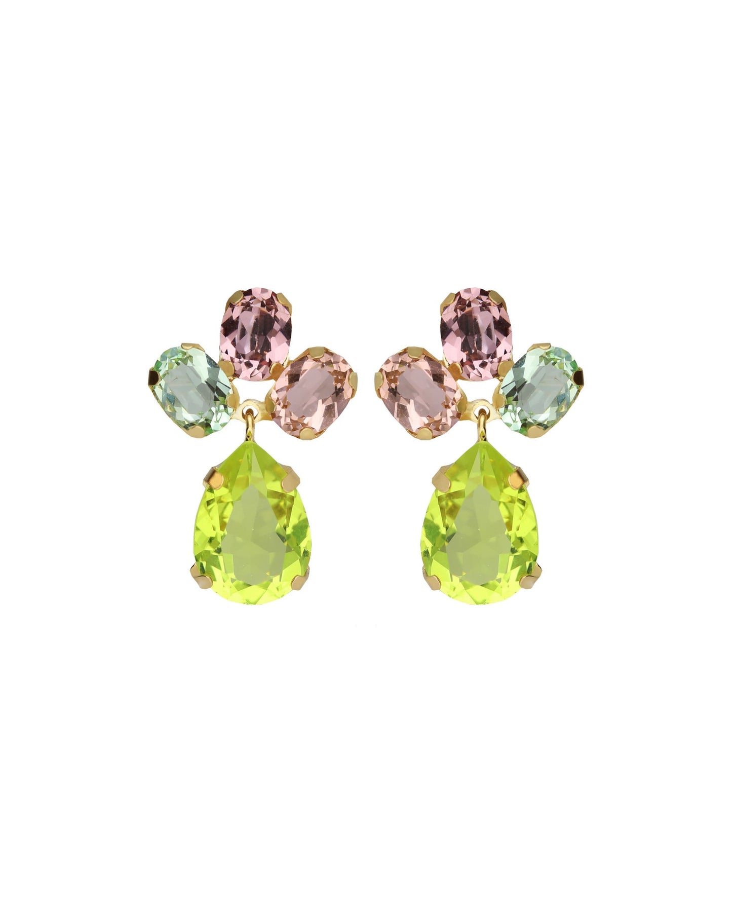 Pendientes cortos flor Amalfi con cristal en Plata baño Oro