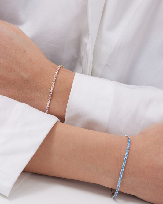 Pulsera Eau con cristales riviere rosa en Plata baño Oro