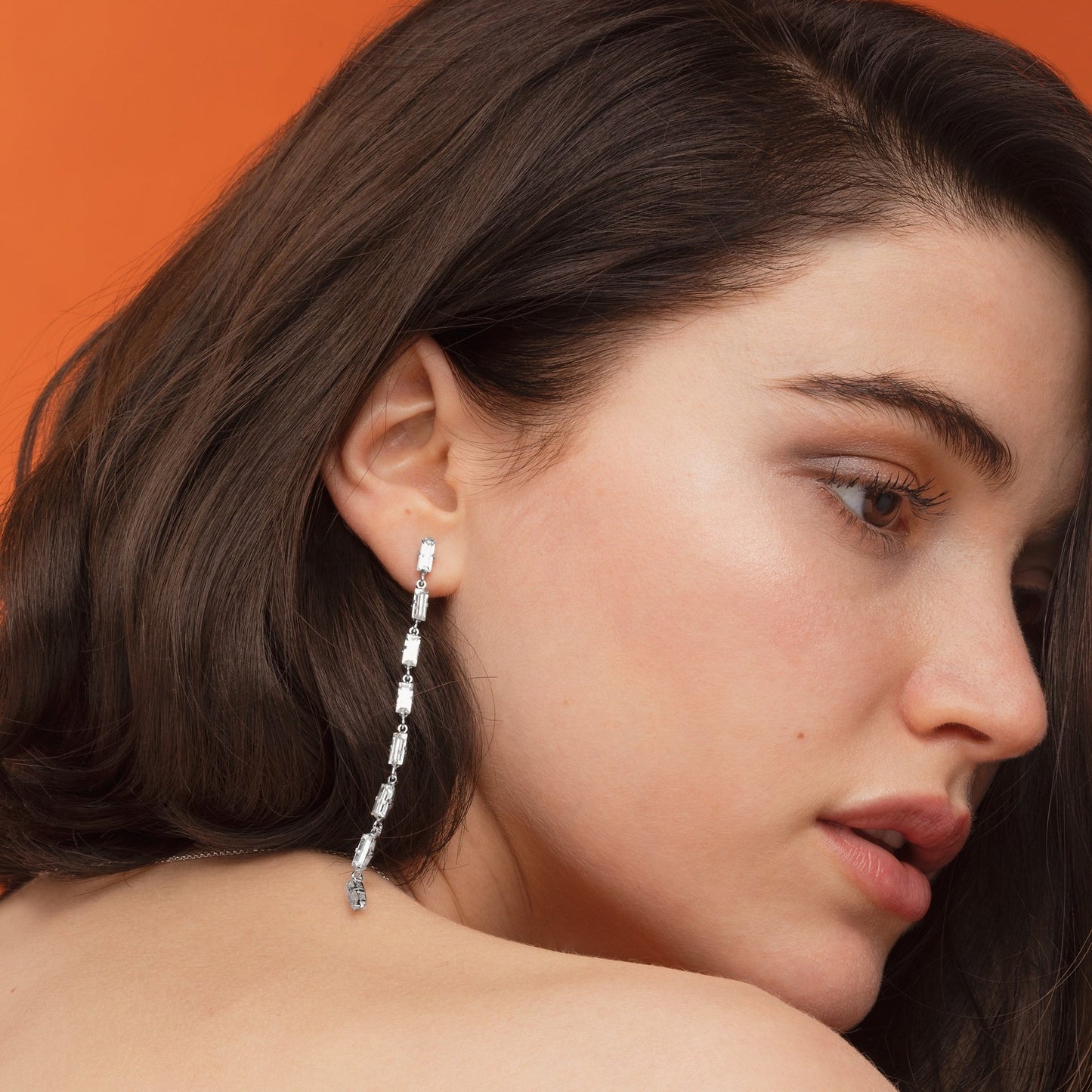 Pendientes largos Esgueva cristal en Plata baño rodio