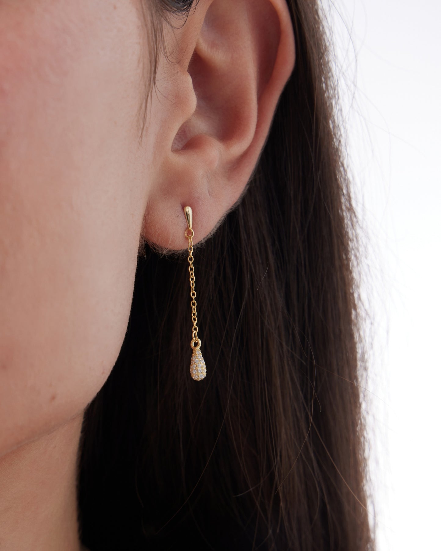Pendientes largos Lux gota con circonita blanca en Plata