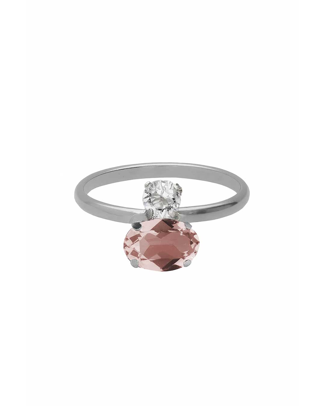 Anillo ajustable oval Ombra con cristal en Plata baño Rodio