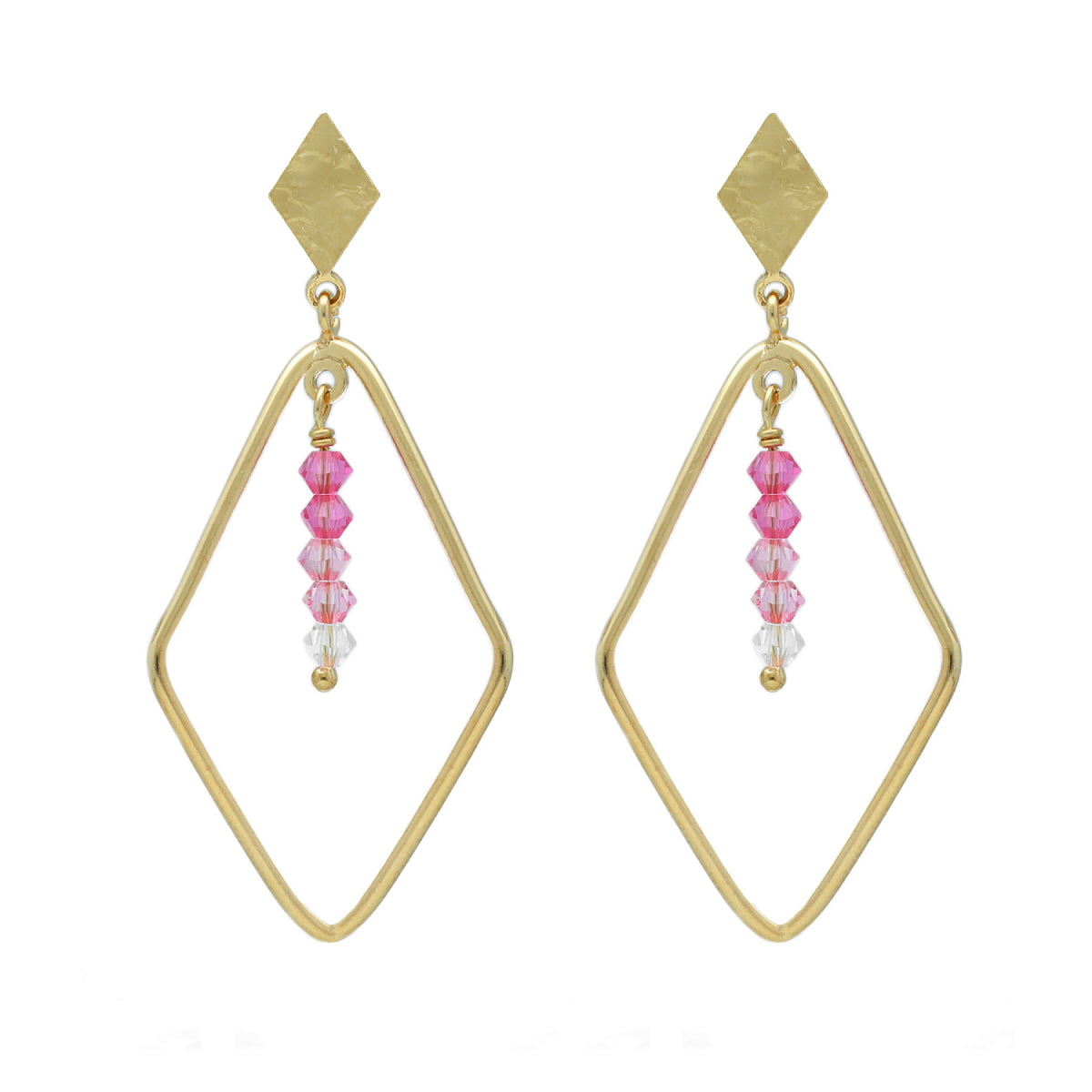 Pendientes largos Anya textura oval cristal en Plata baño Oro