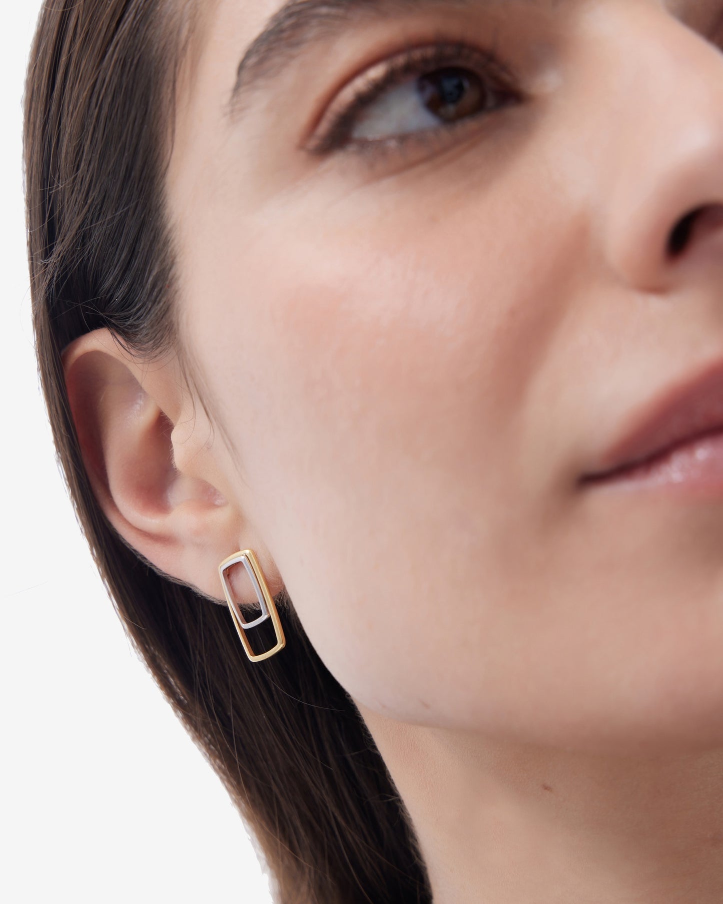Avenue bicolour rectangular short earrings in silver