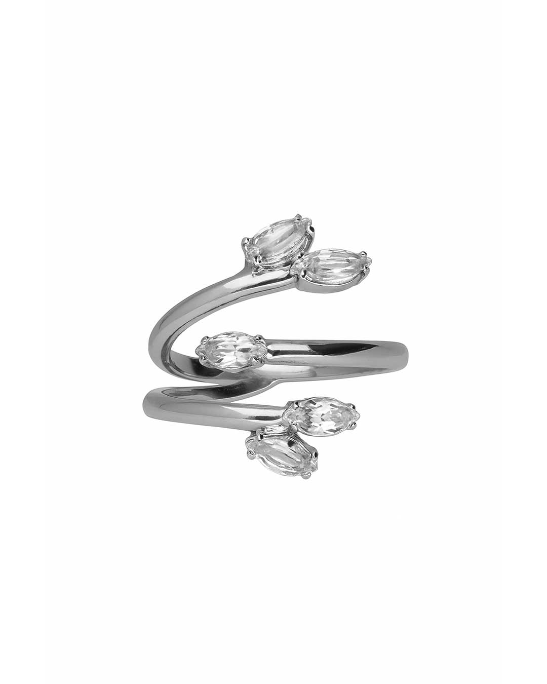 Anillo ajustable espiral Lieve con cristal blanco en Plata baño Rodio