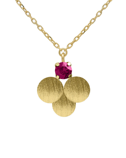 Collar corto Azure círculo textura con cristal rosa en Plata baño Oro
