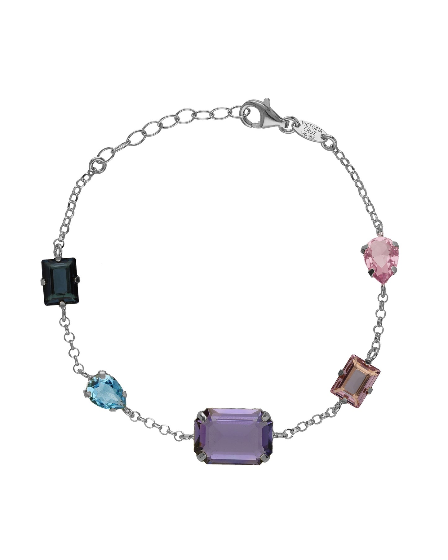 Pulsera rectángulo Borea con cristal multicolor en Plata baño Rodio