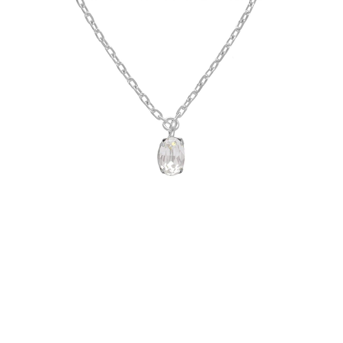 Collar corto Gemma oval cristal en Plata baño rodio