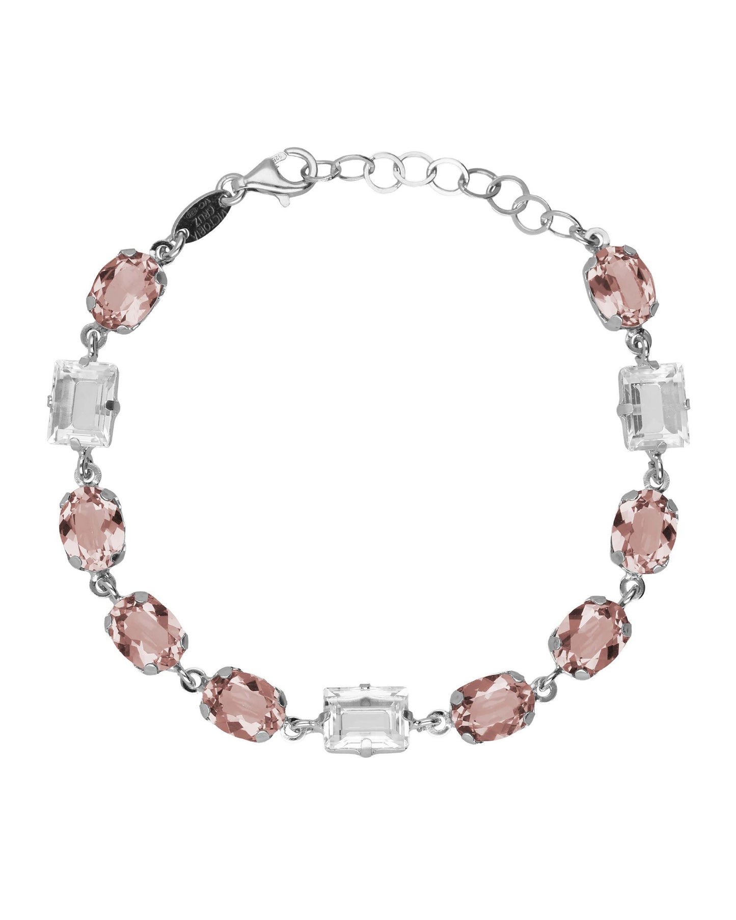 Pulsera oval Ombra con cristal en Plata baño Rodio