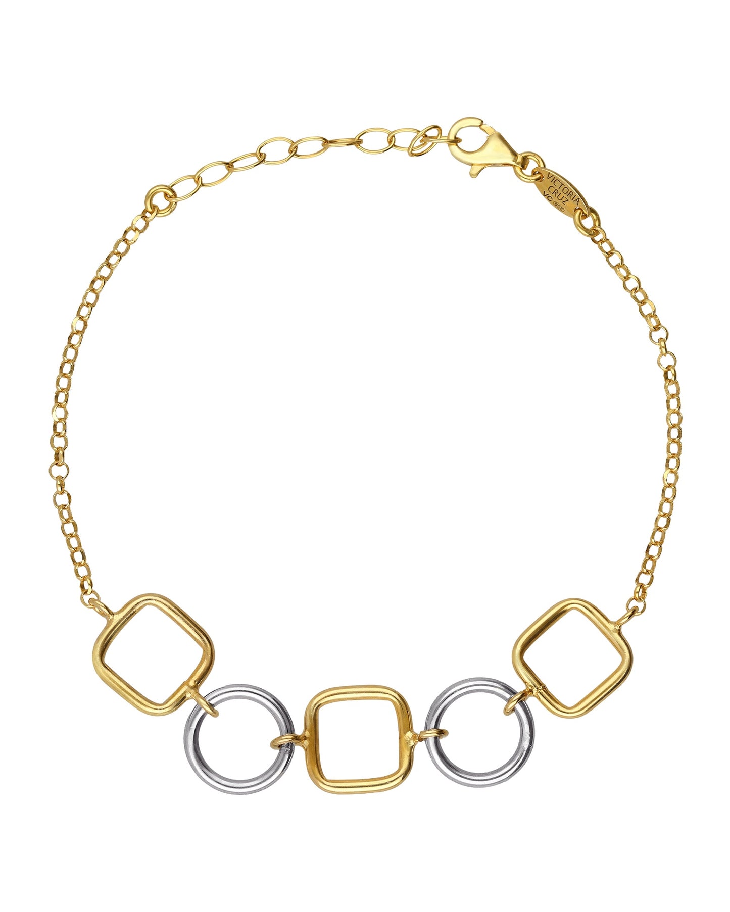 Pulsera bicolor círculo y cuadrado Nivola en Plata baño Oro y Rodio