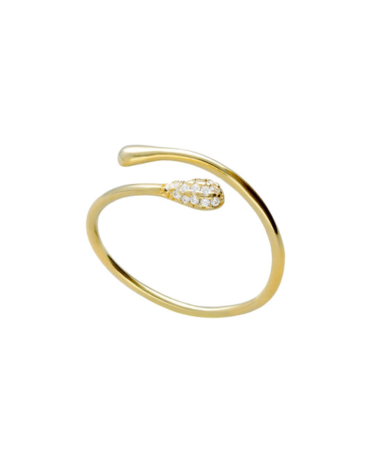 Anillo ajustable Lux cruzado gota con circonita blanca en Plata