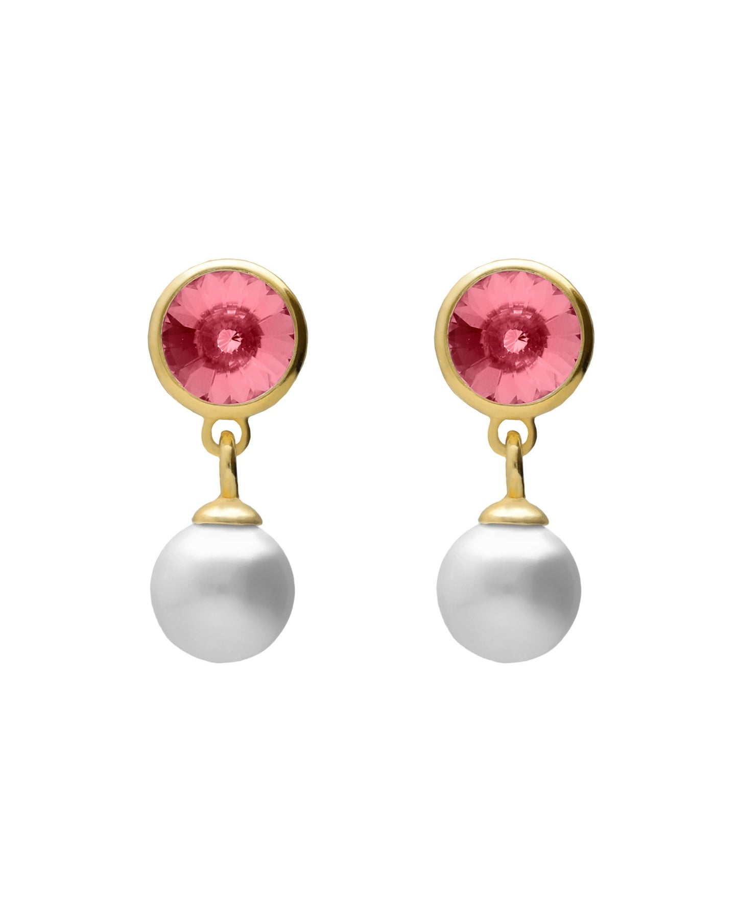 Pendientes cortos Solene con perla y cristal en Plata baño Oro