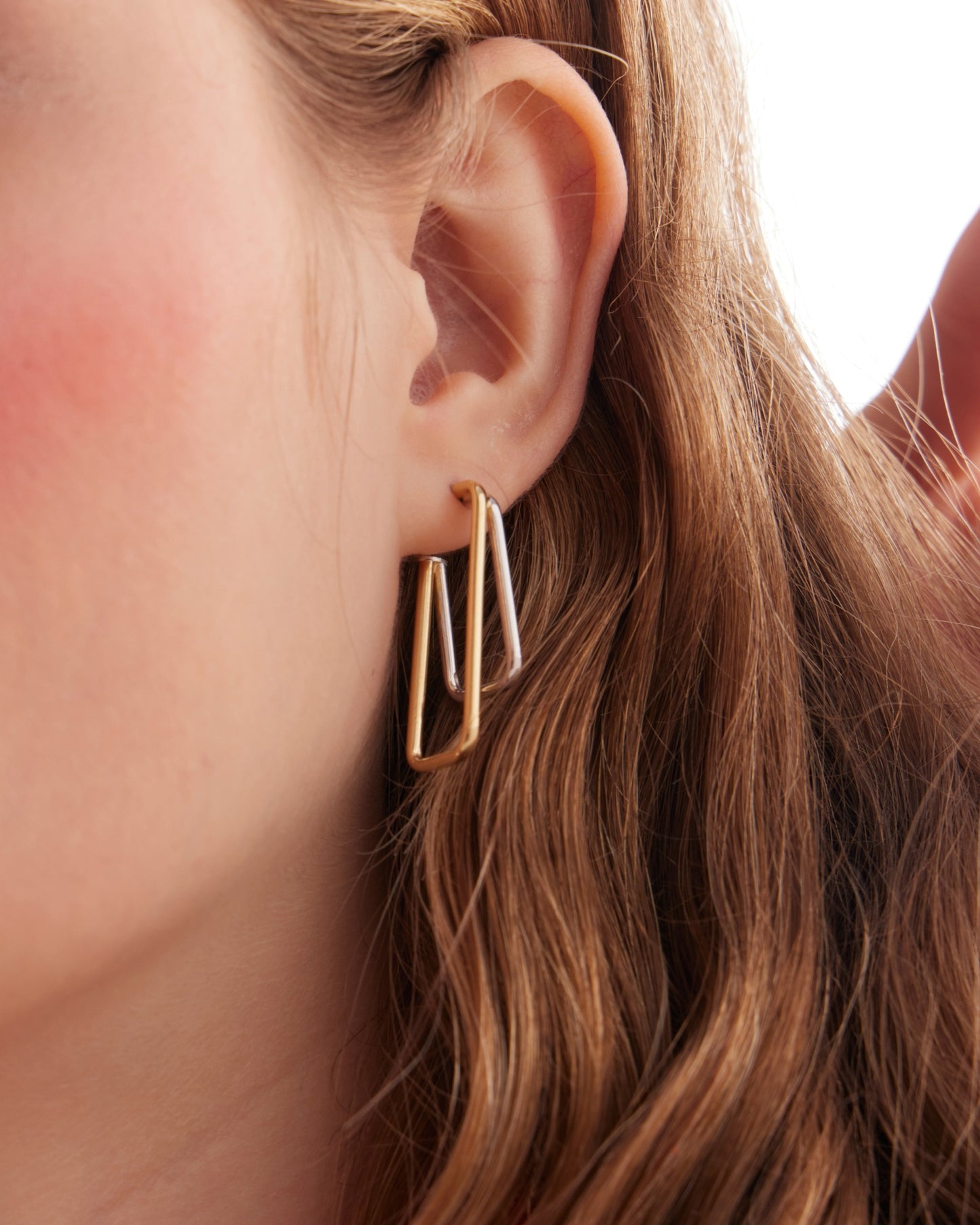 Pendientes largos bicolor rectángulo Nivola en Plata baño Oro y Rodio