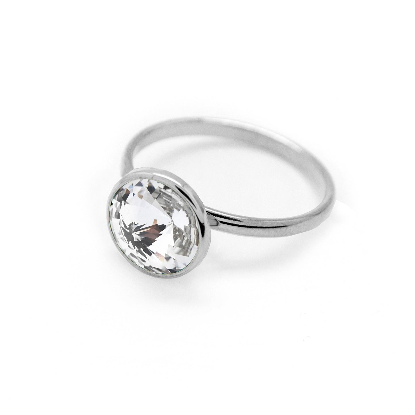 Anillo ajustable Basic 9mm círculo cristal en Plata baño Rodio