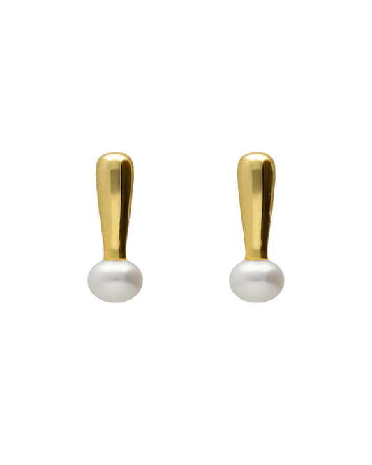 Pendientes botón Solene gota con perla cultivada en Plata baño Oro