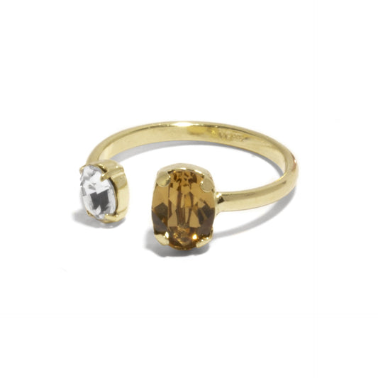 Anillo ajustable Gemma oval cristal en Plata baño Oro
