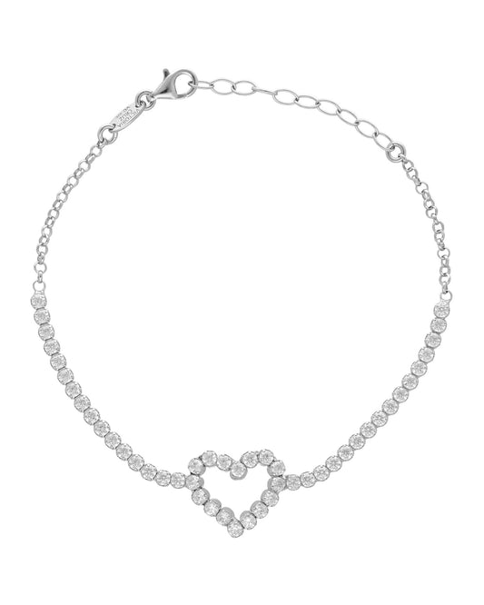Pulsera Muá corazón con cristales riviere blanco en plata baño rodio