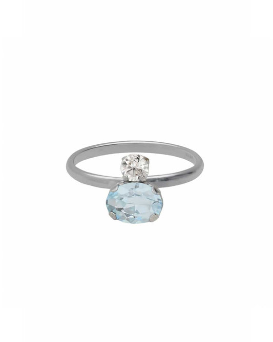 Anillo Clarity cerrado cristal azul en Plata baño Rodio