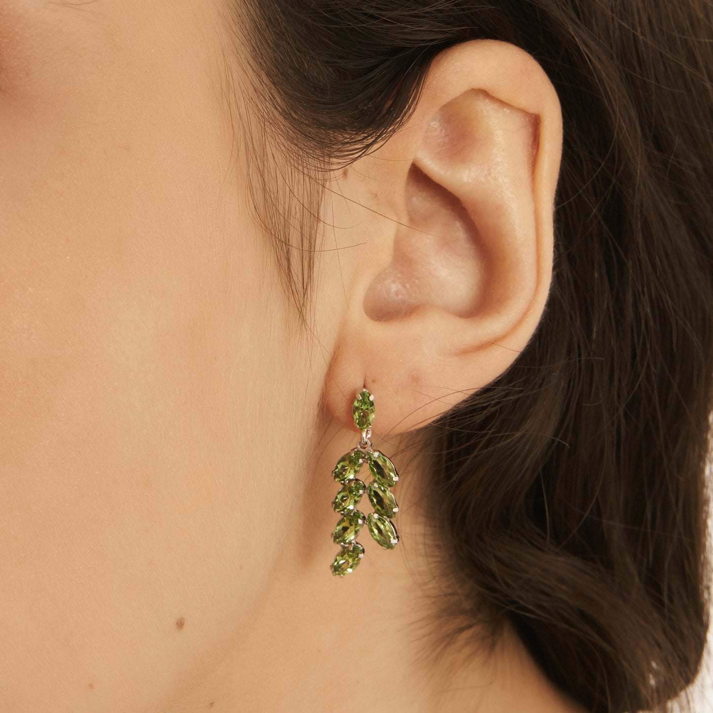 Pendientes largos Estaciones cristal en Plata baño rodio