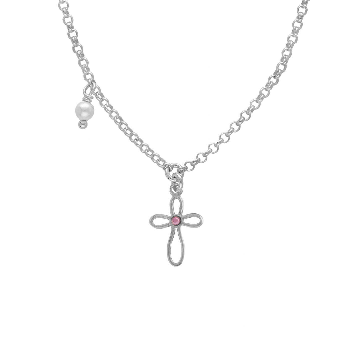 Collar corto Cintilar cruz cristal rosa en Plata