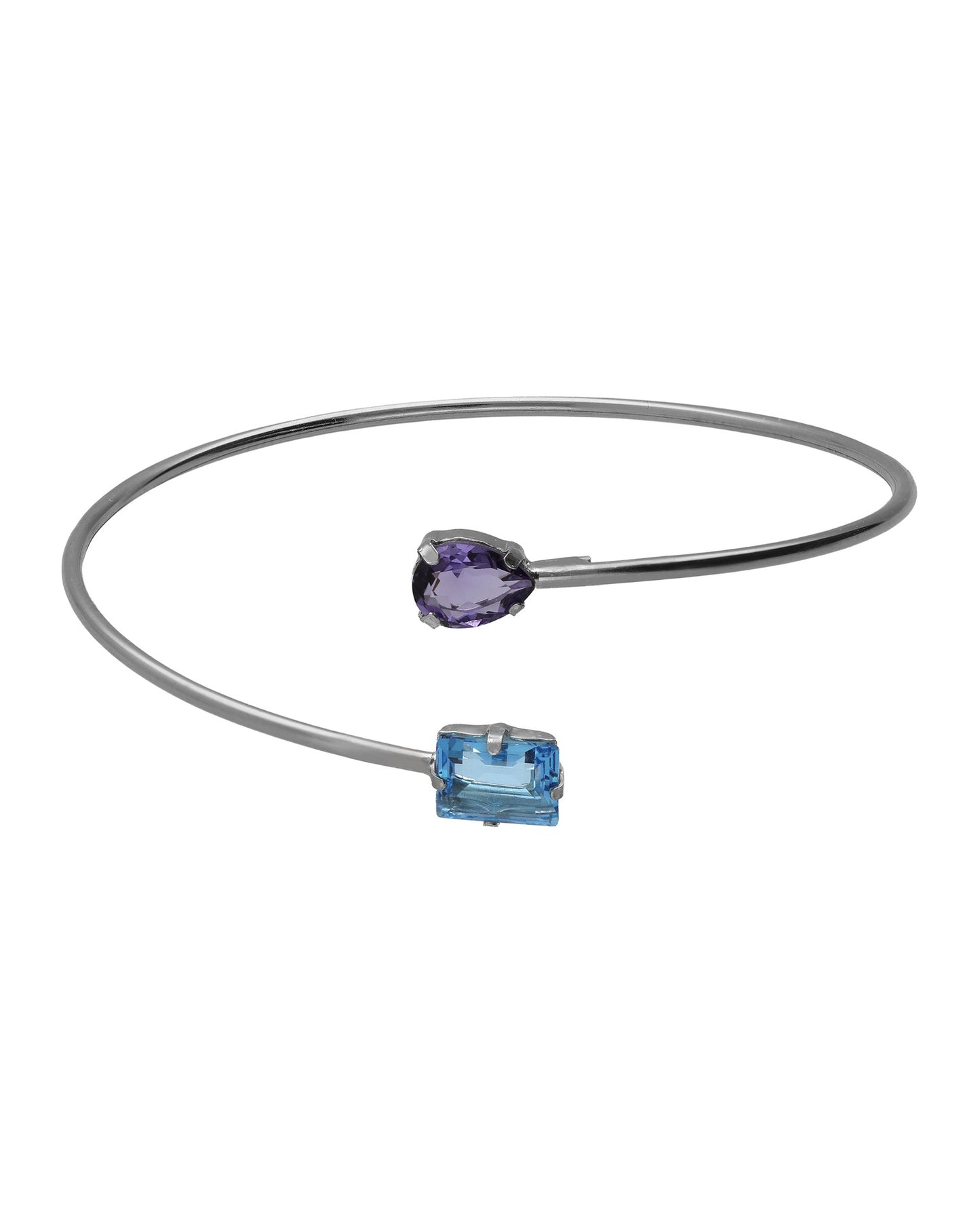 Brazalete Borea con cristal azul y morado en Plata baño Rodio