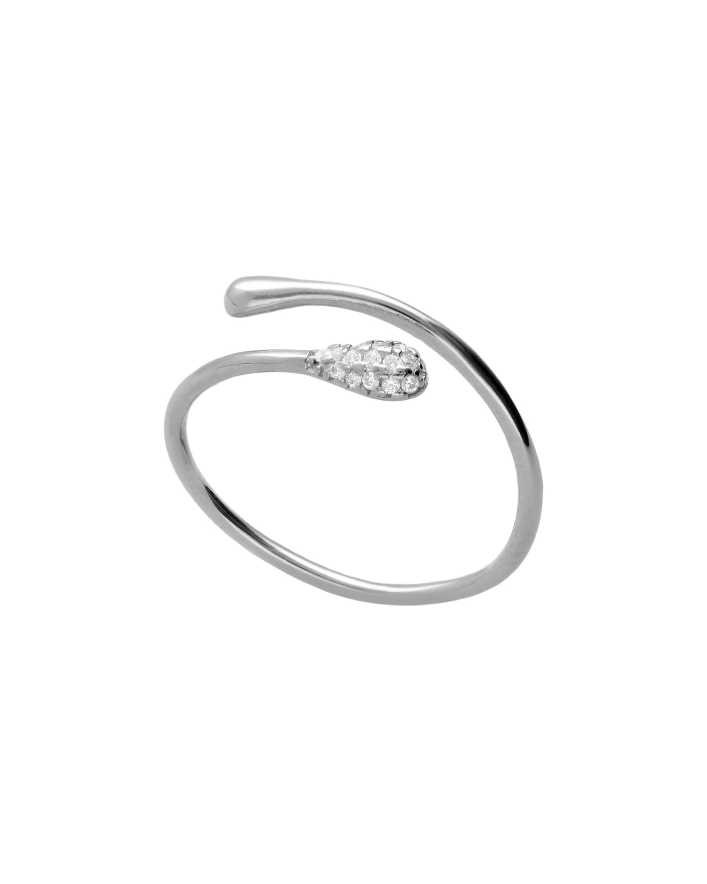 Anillo ajustable Lux cruzado gota con circonita blanca en Plata