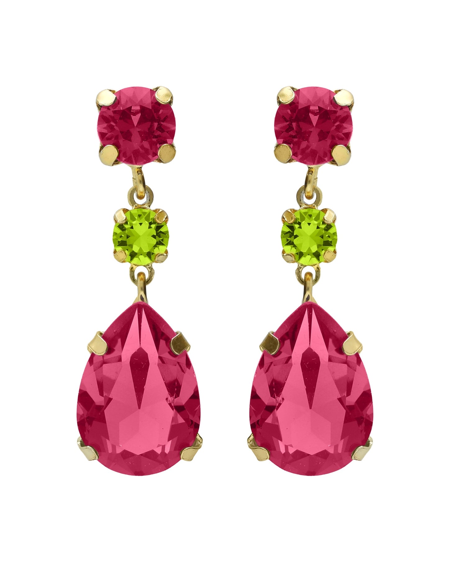 Pendientes largos Fleur lágrima con cristal en Plata baño Oro