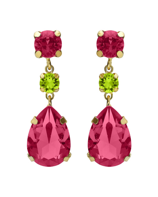 Pendientes largos Fleur lágrima con cristal en Plata baño Oro