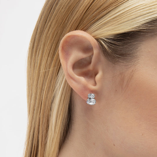 Pendientes botón oval Ombra con cristal en Plata baño Rodio