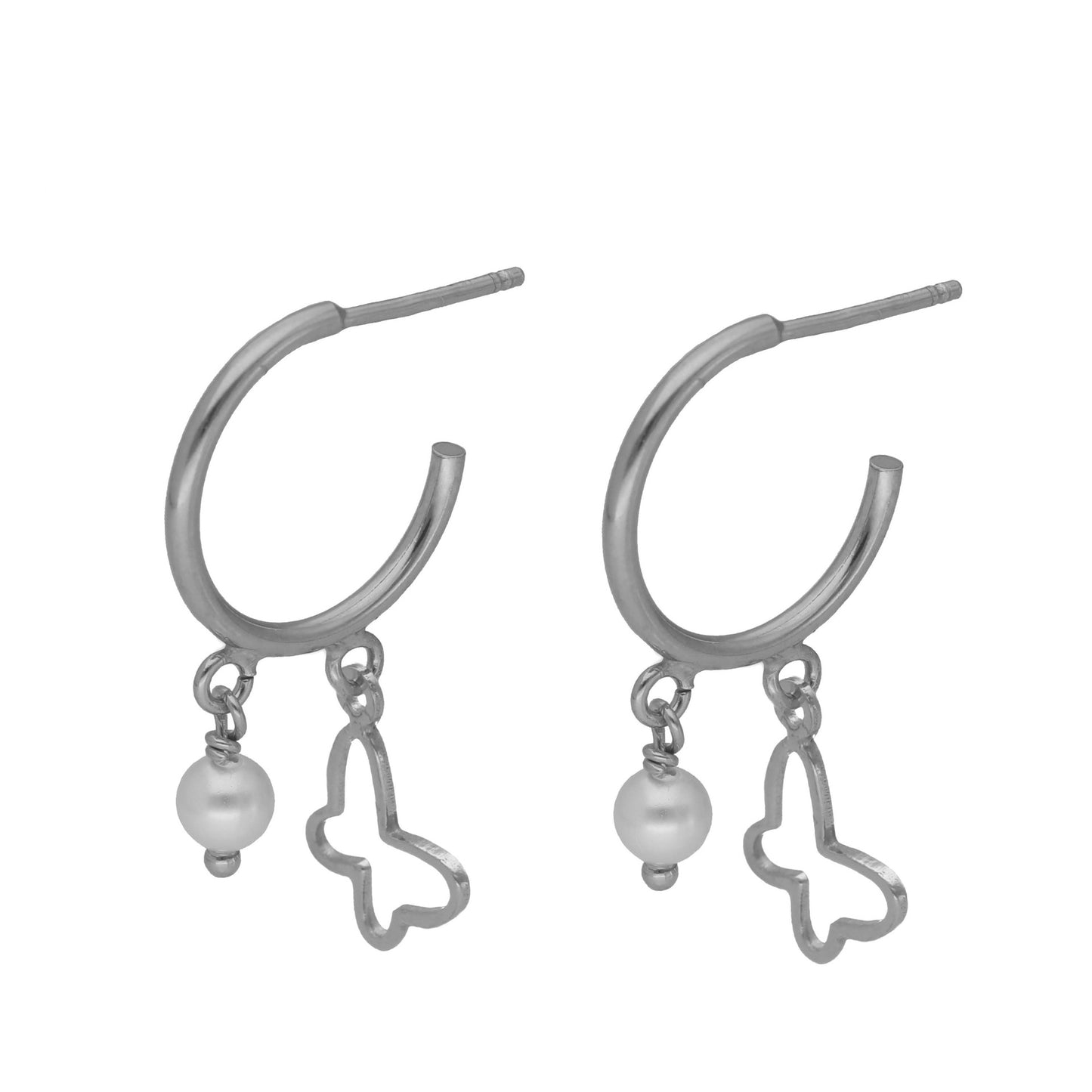 Pendientes aro Soulmate mariposa perla en Plata