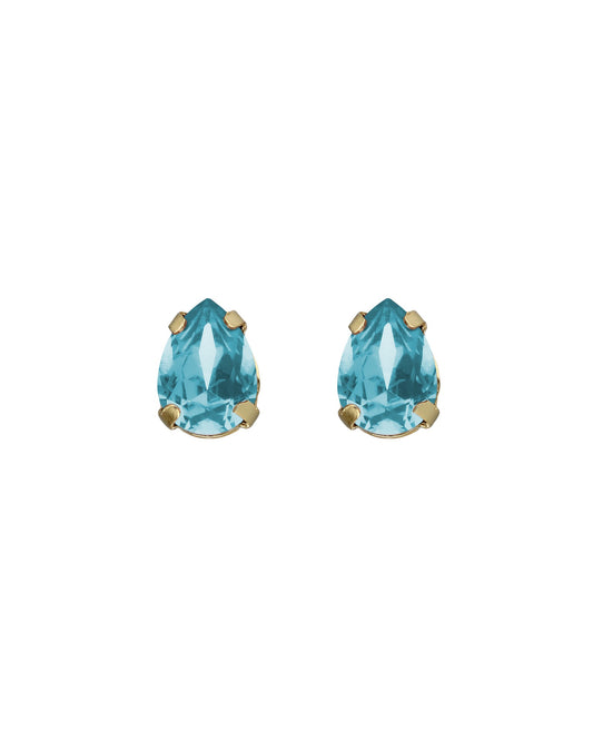 Pendientes botón lágrima Birthstone con cristal en Plata baño Oro