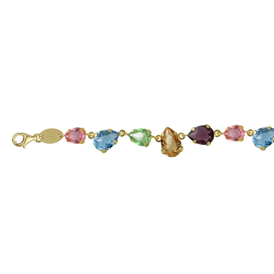 Pulsera Magnolia ajustable lágrima cristal color multicolor en Plata baño Oro