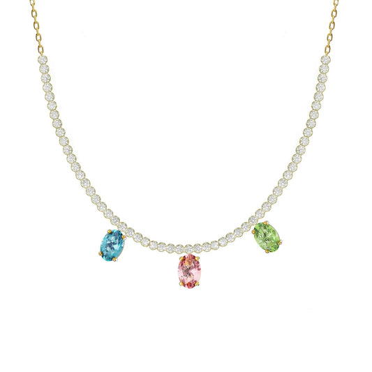 Collar corto Bonjour con cristales riviere multicolor en Plata