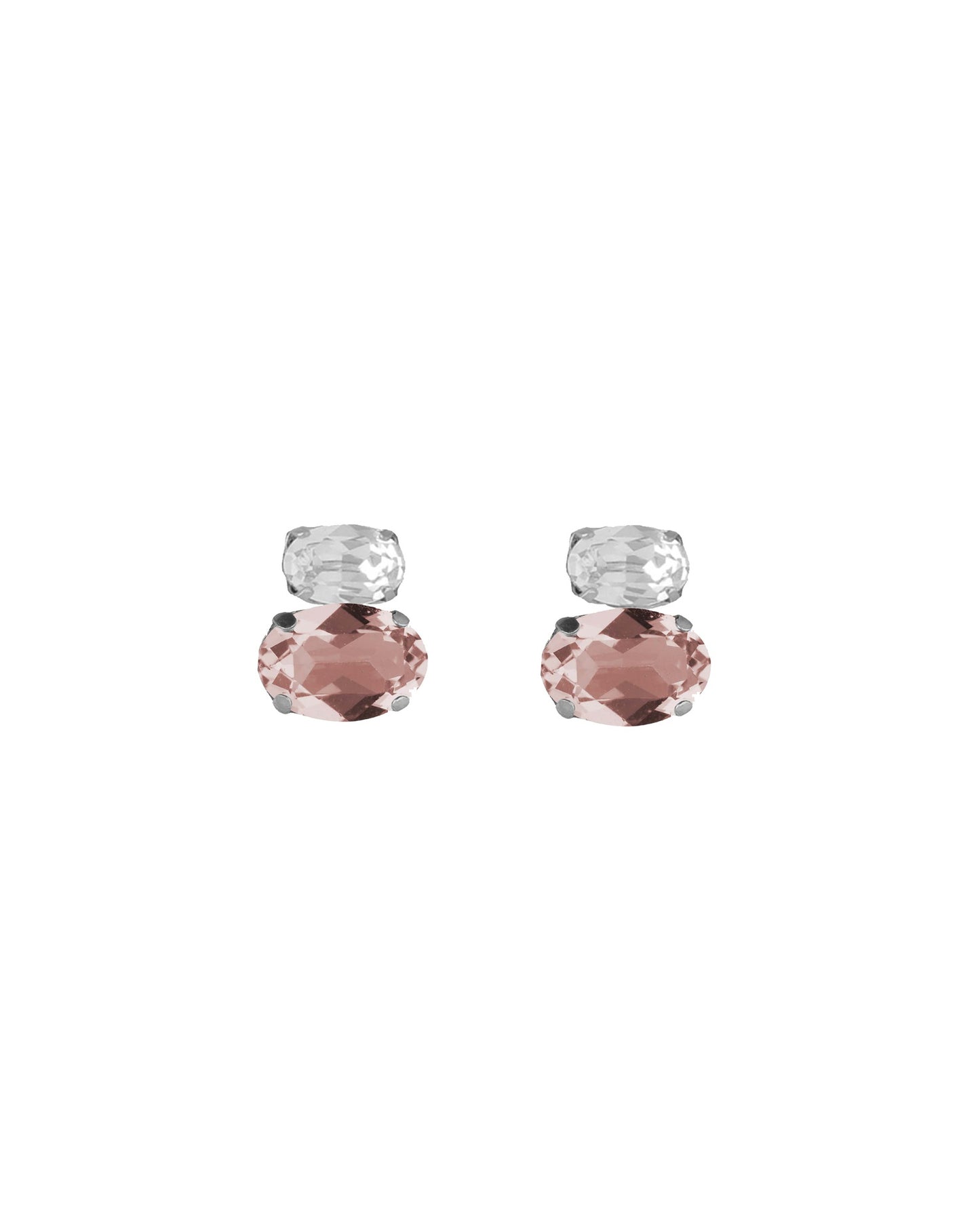 Pendientes botón oval Ombra con cristal en Plata baño Rodio