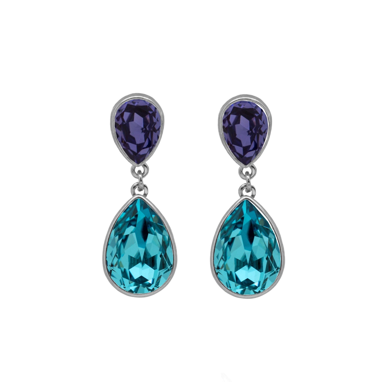Pendientes largos Essential lágrima cristal en Plata baño rodio