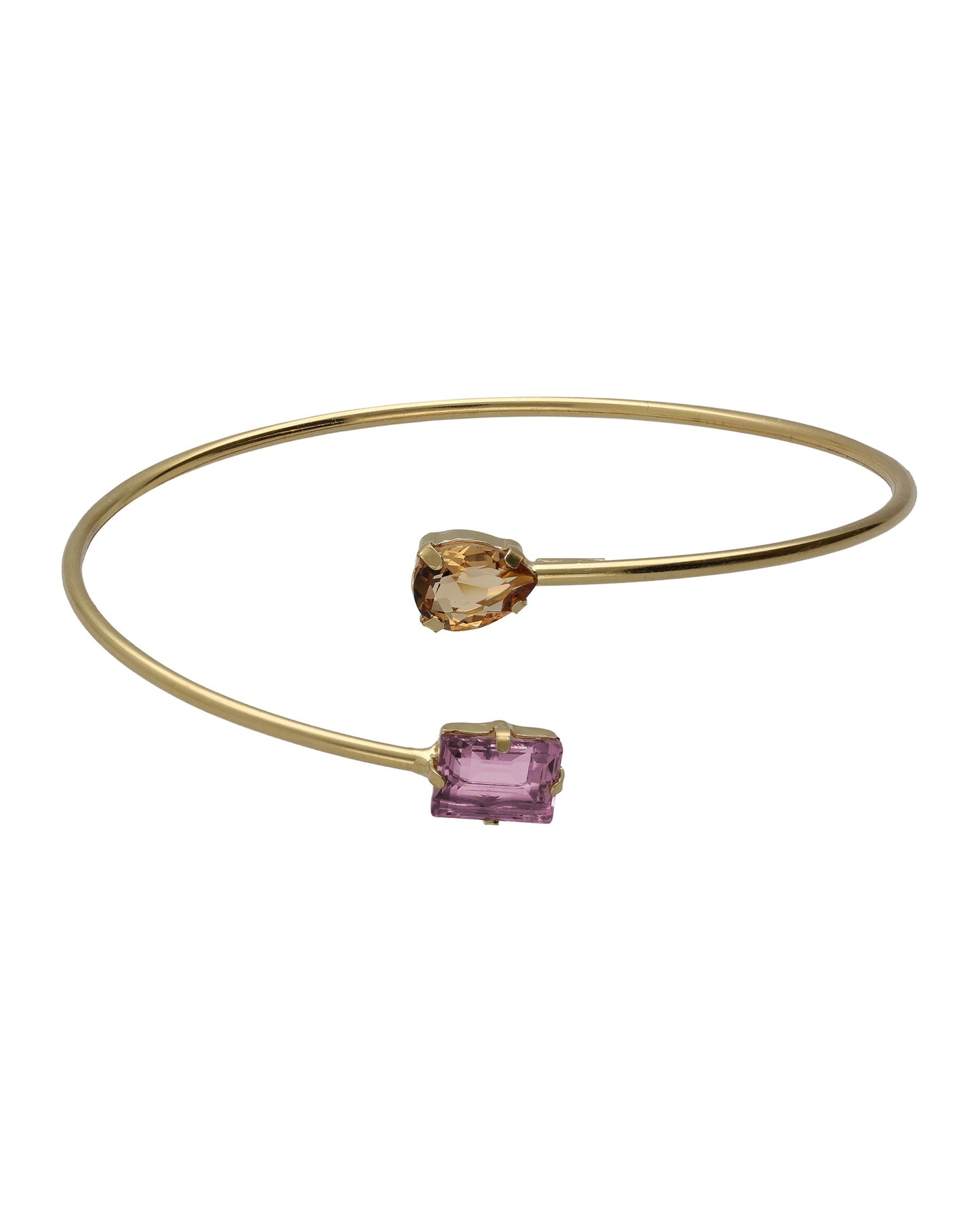 Brazalete Borea con cristal rosa y champán en Plata baño Oro
