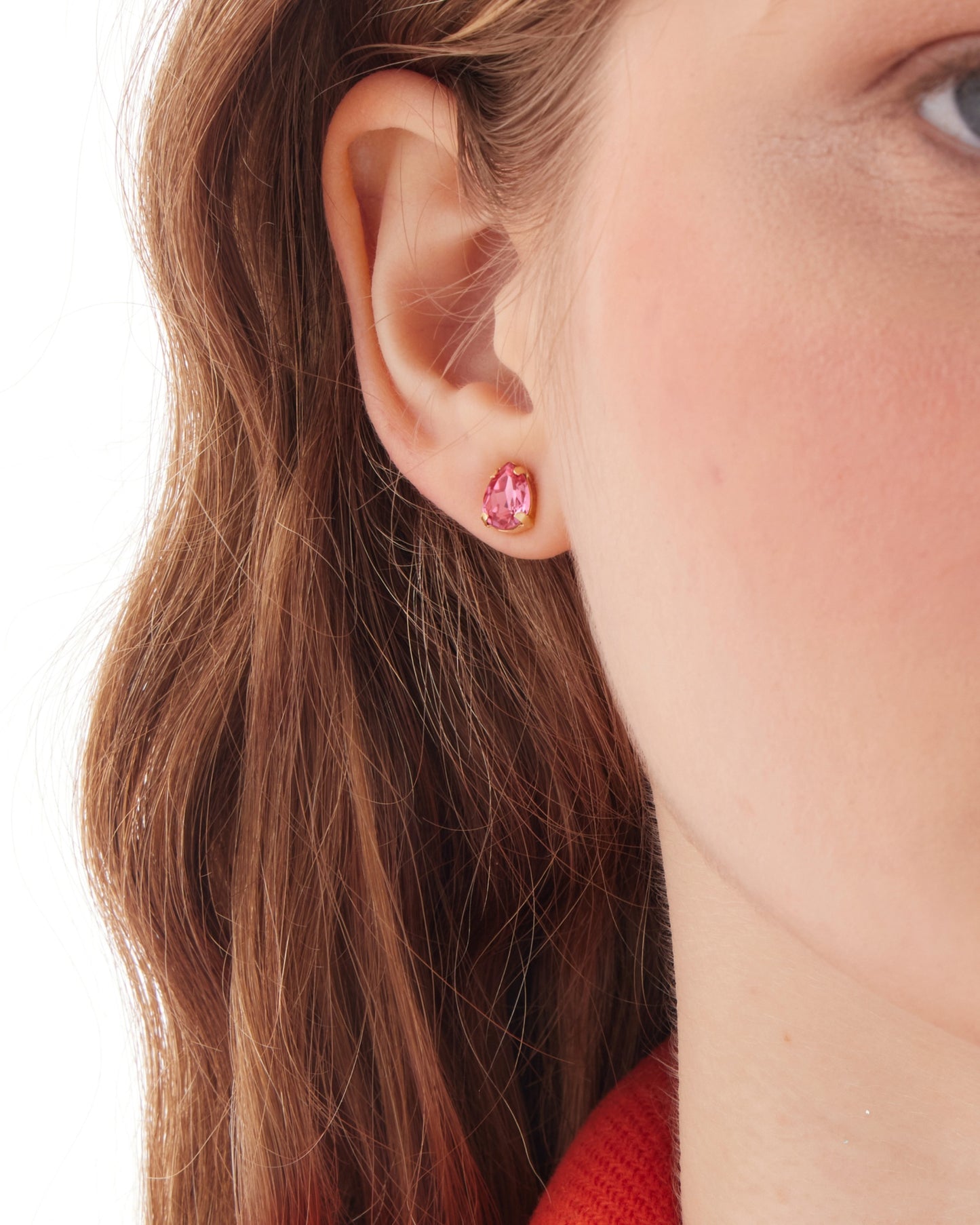 Pendientes botón lágrima Birthstone con cristal en Plata baño Oro