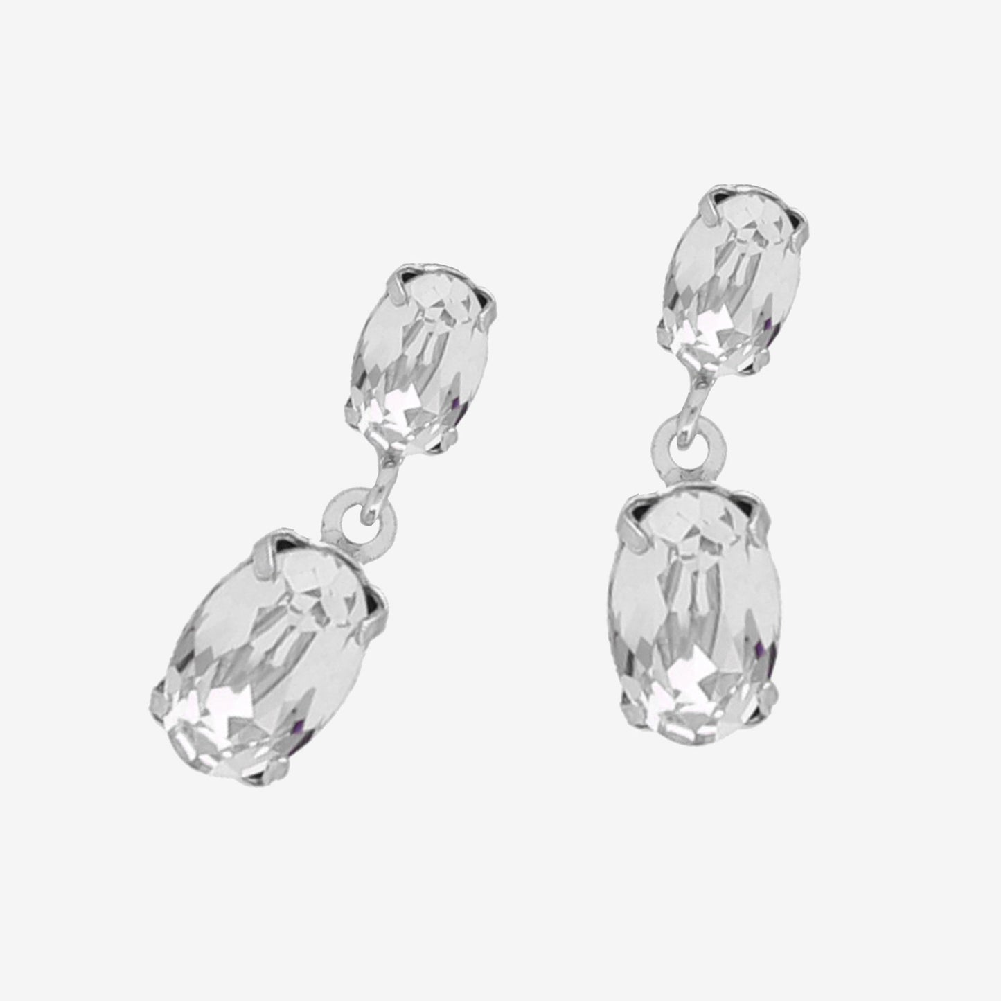 Pendientes cortos oval Ombra con cristal en Plata baño Rodio