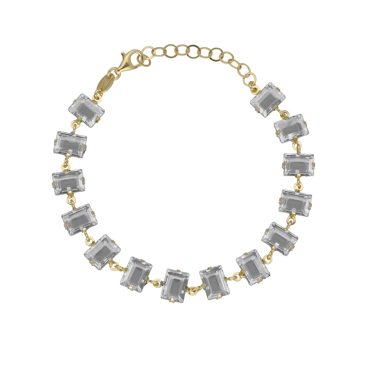 Pulsera Chiara rectángulo cristal en Plata baño Oro