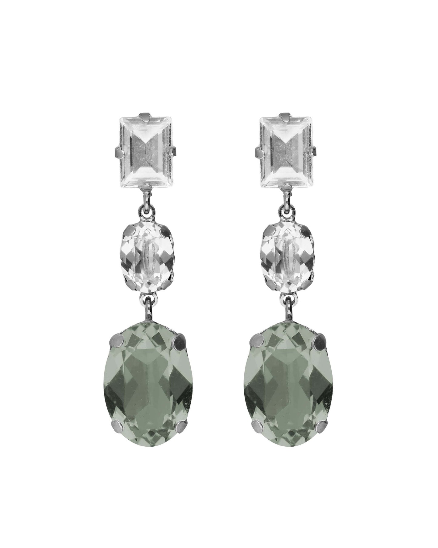 Pendientes largos oval Ombra con cristal en Plata baño Rodio