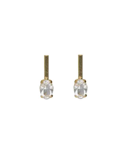 Pendientes cortos oval Lieve con cristal blanco en Plata