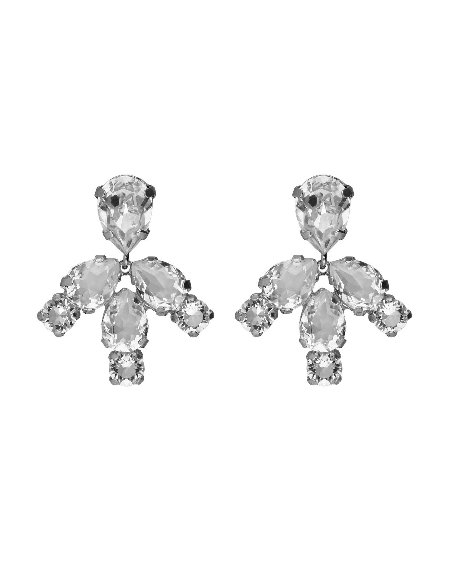 Pendientes largos lágrima Lieve con cristal blanco en Plata baño Rodio