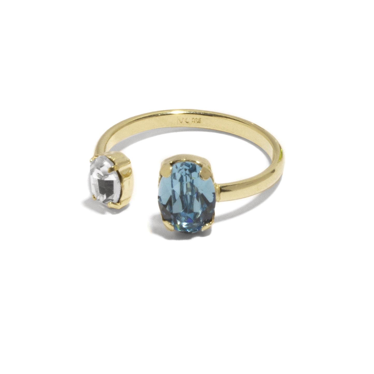 Anillo ajustable Gemma oval cristal en Plata baño Oro