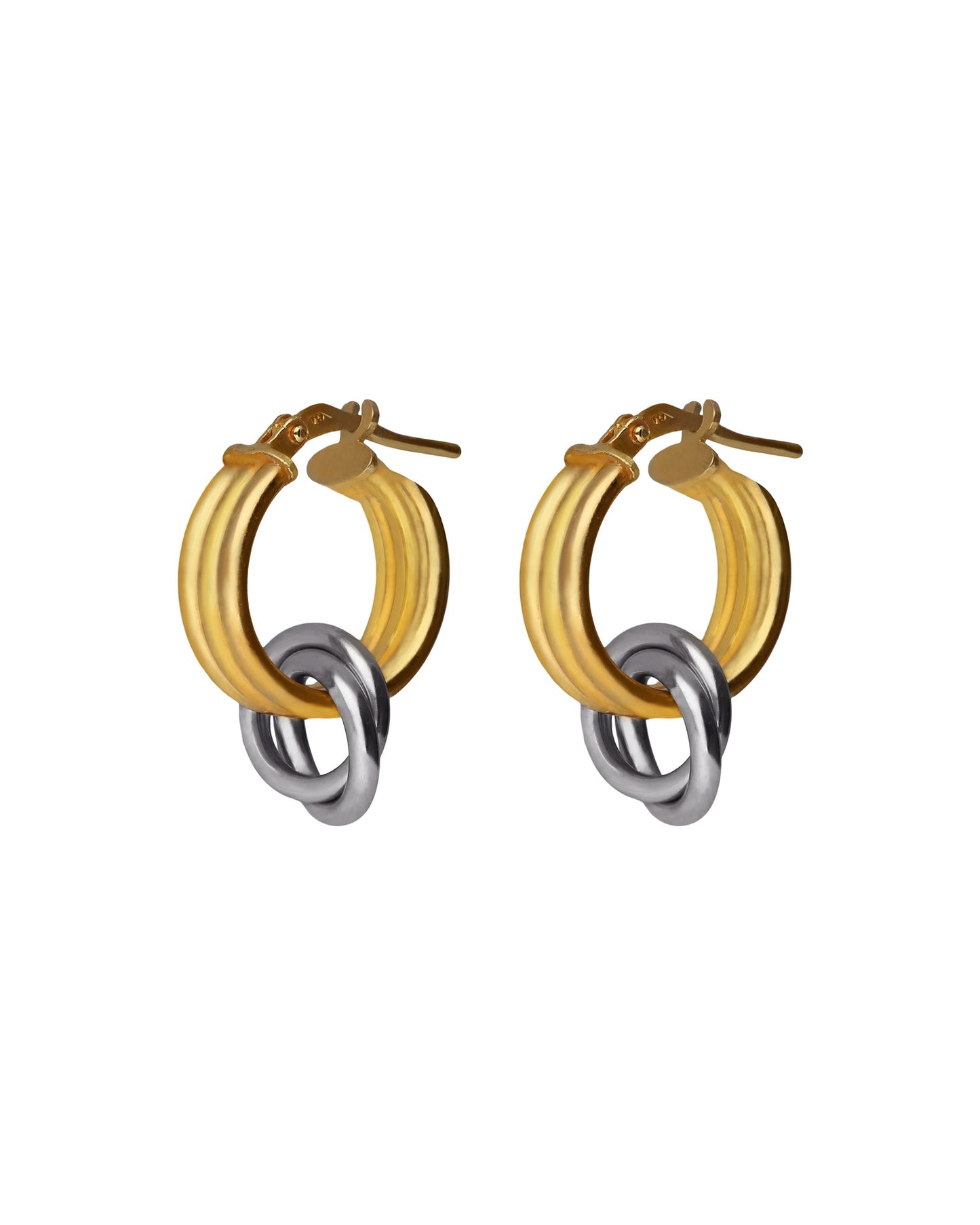 Nivola circle hoop earrings in gold and rhodium plated silver