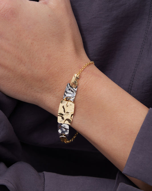 Pulsera Avenue rectángulo textura bicolor en Plata
