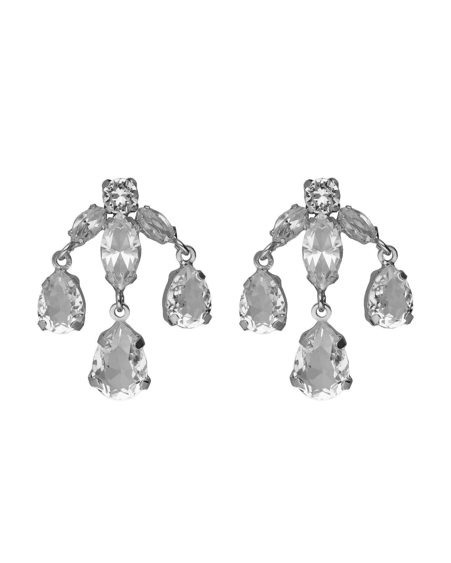 Pendientes largos lágrima Lieve con cristal blanco en Plata baño Rodio